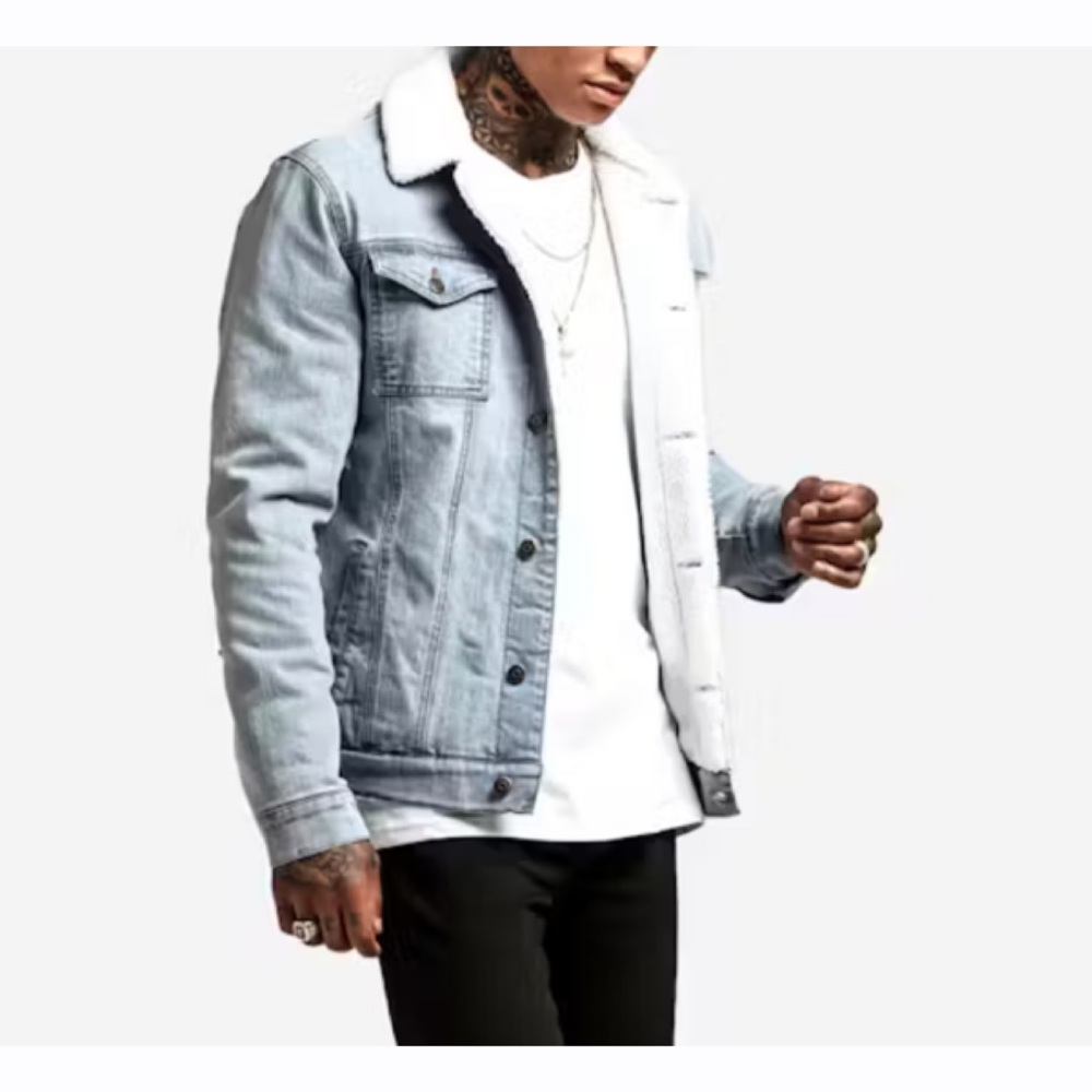 SAINT MORTA Mens Sherpa Lined Denim Jean Button Up Jacket‎ Size Medium